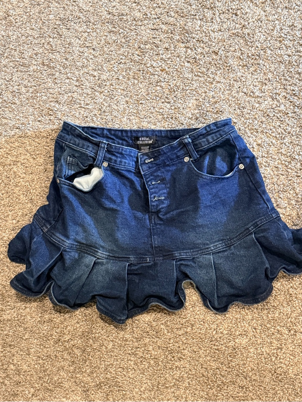 Dark Blue Denim Ruffle Mini Skirt